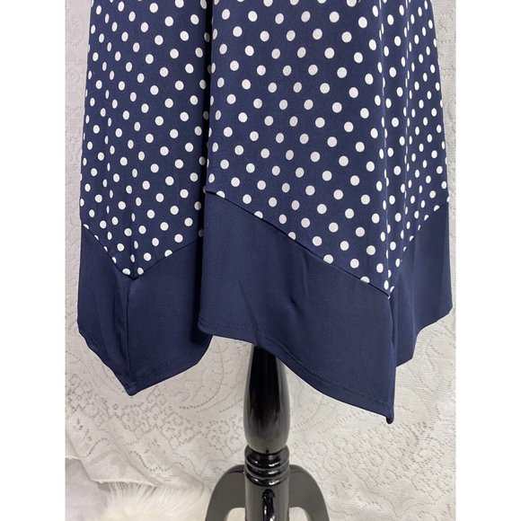 Navy Blue White Polka Dot Women's Dress Size 4 Sleeveless Career En Focus Studio - Picture 3 of 8